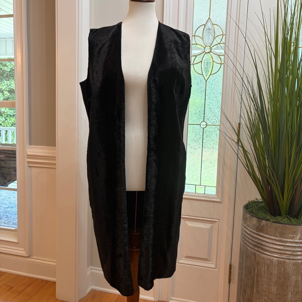 Per Se by Carlisle Womens Black Longline Textured Open Front Vest Large Duster